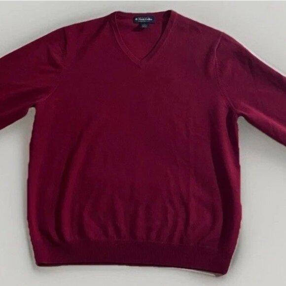 brooks brothers v-neck sweater mens large red merino wool italian yarn Designer - Picture 1 of 6
